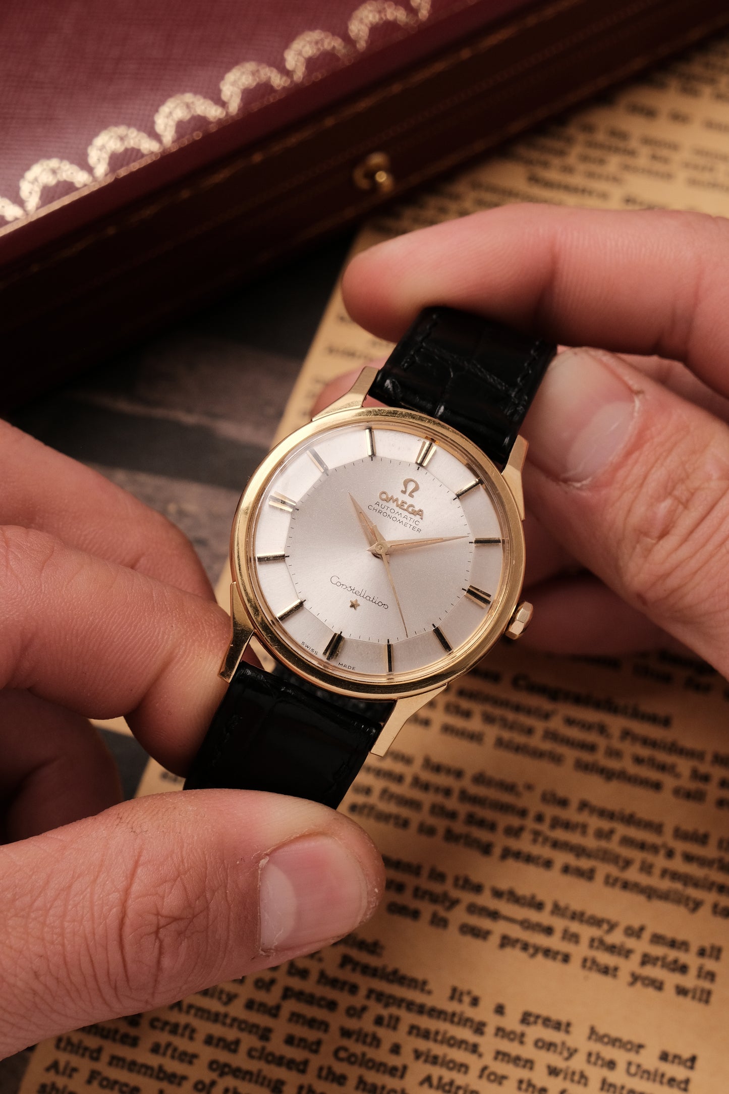 1962 18k Solid Gold 167.005 OMEGA CONSTELLATION PIE PAN DOG LEG White Dial AUTOMATIC CHRONOMETER