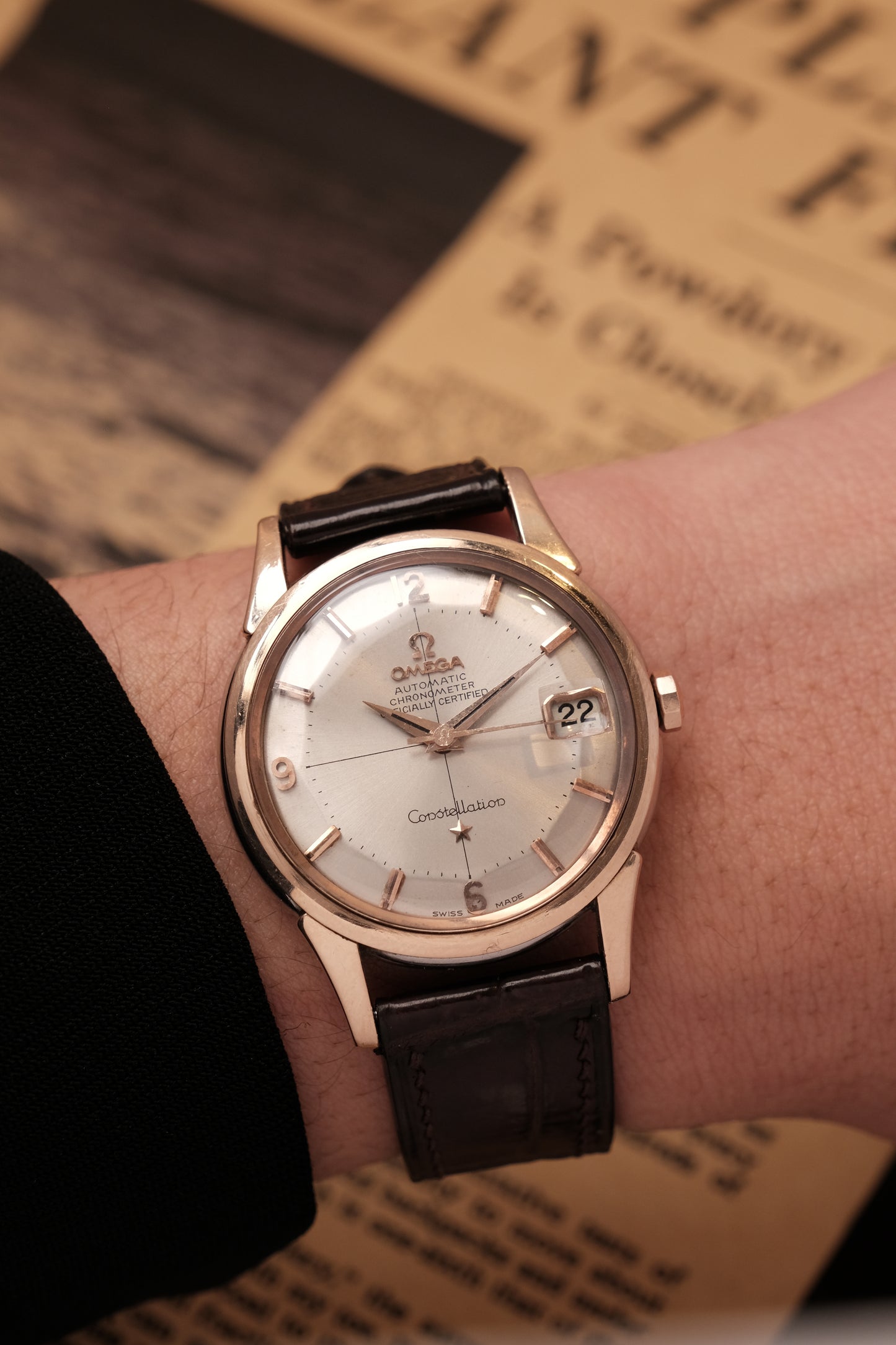 Vintage 1964 Omega Constellation Pie Pan Rose Gold Crosshair Dial REF. 14393-10 SC (MOD CASE BACK)