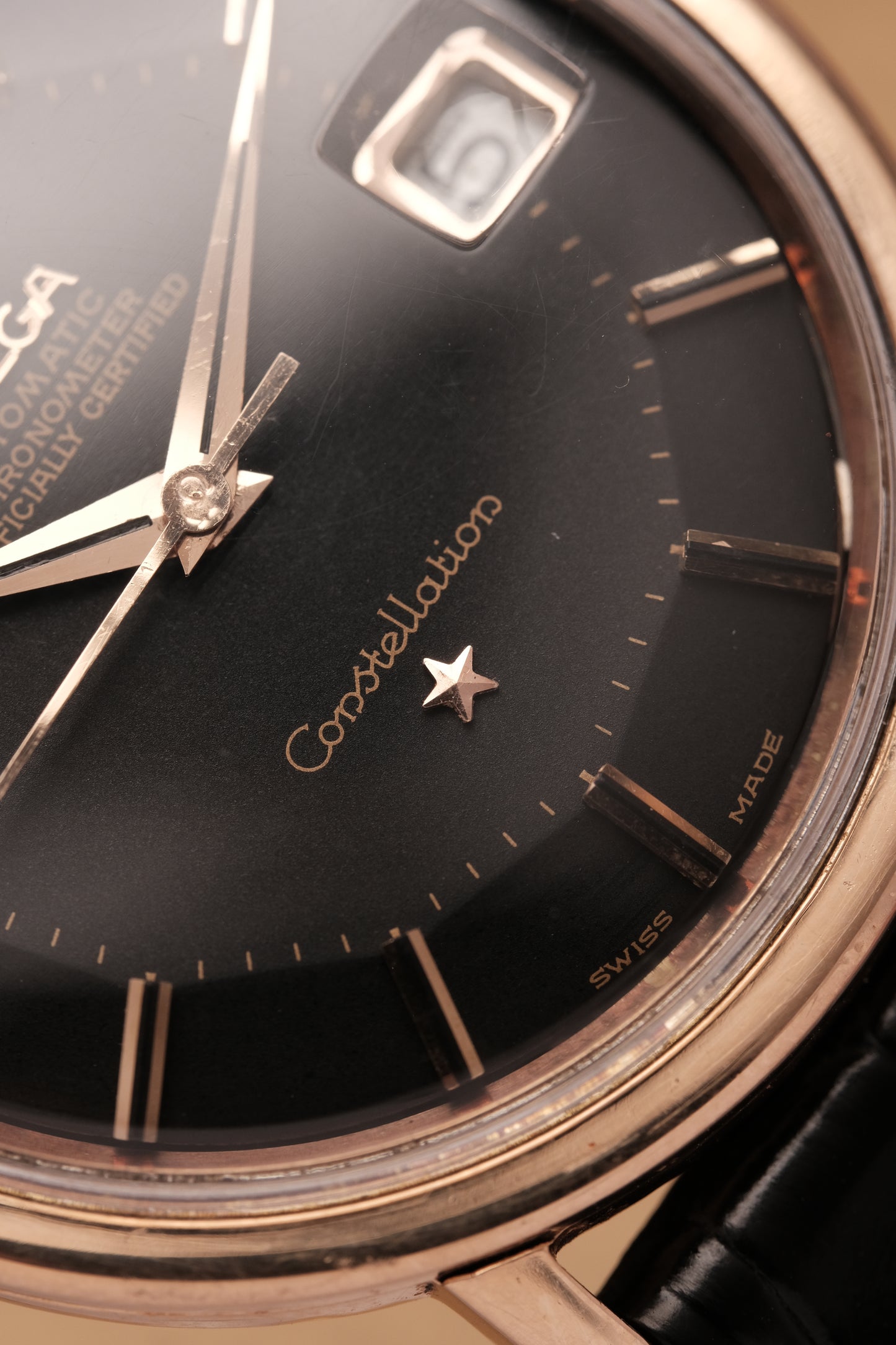 1966 OMEGA CONSTELLATION PIE PAN Black Dial Rose Gold AUTOMATIC CHRONOMETER REF. 168.004