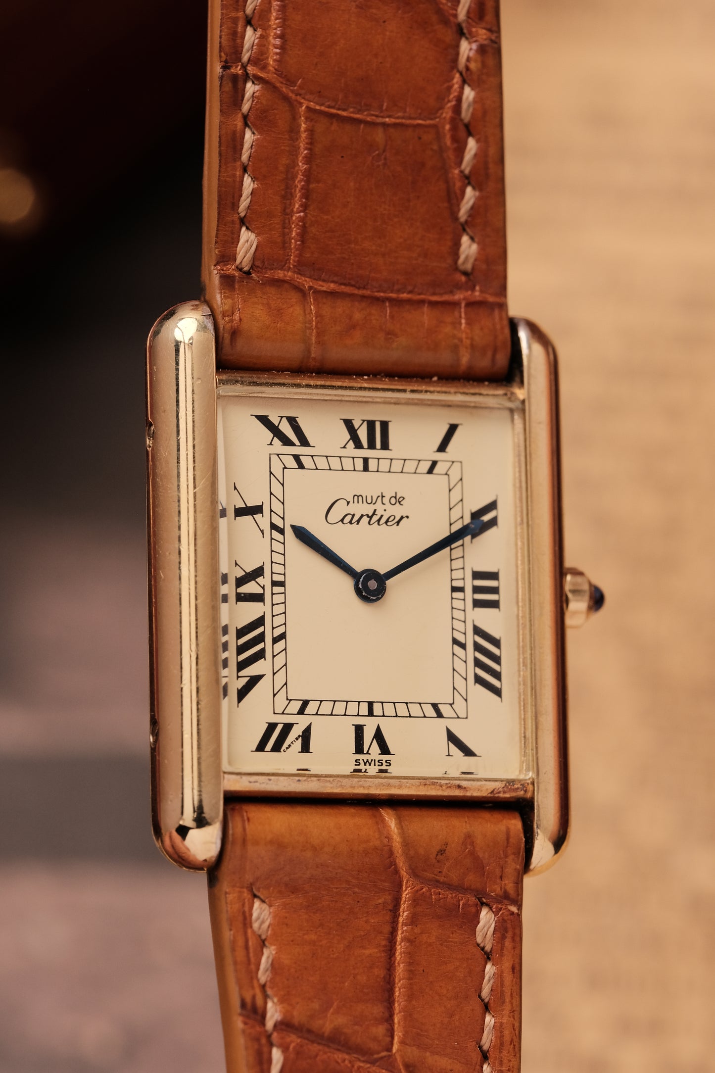 CARTIER MUST DE CARTIER TANK VERMEIL ROMAN DIAL REF. 64221