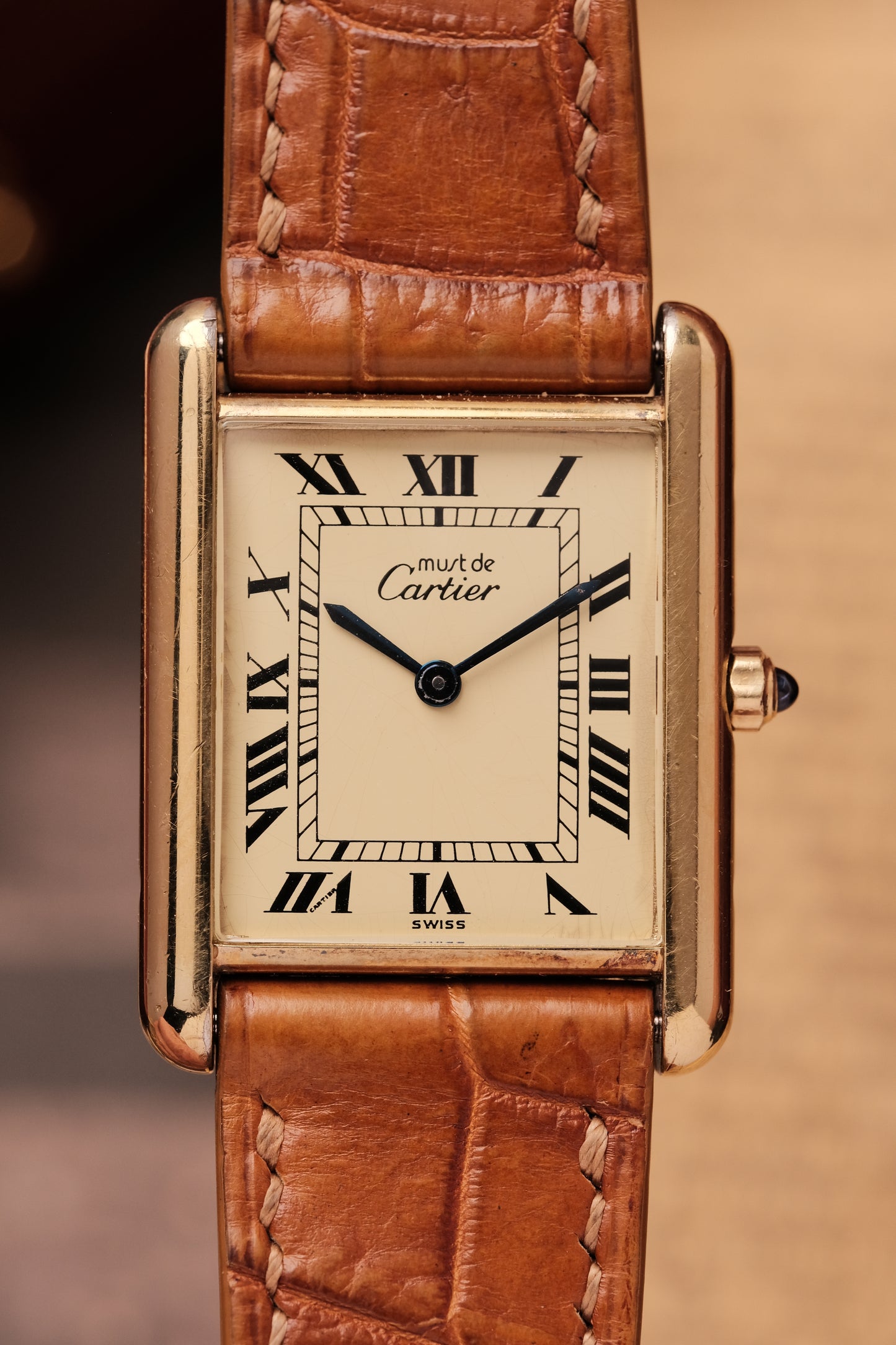 CARTIER MUST DE CARTIER TANK VERMEIL ROMAN DIAL REF. 64221