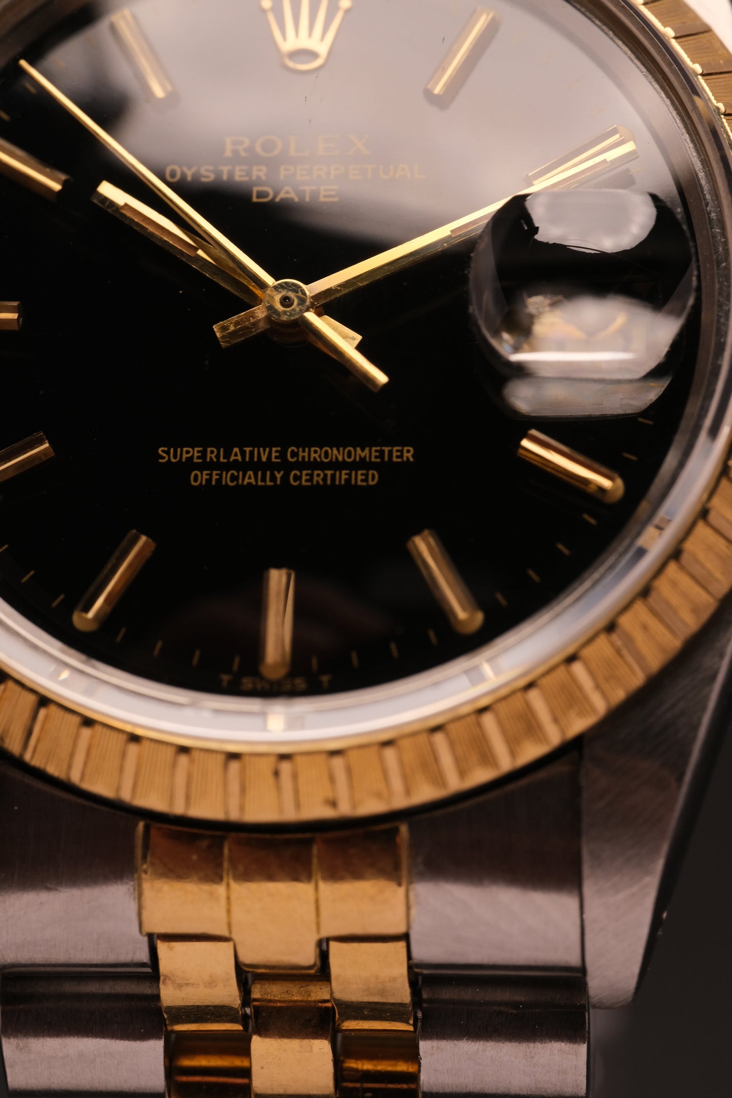 Vintage Rolex Date 34mm 15053 Two Tone Steel 18K Yellow Gold Black Jubilee 1984