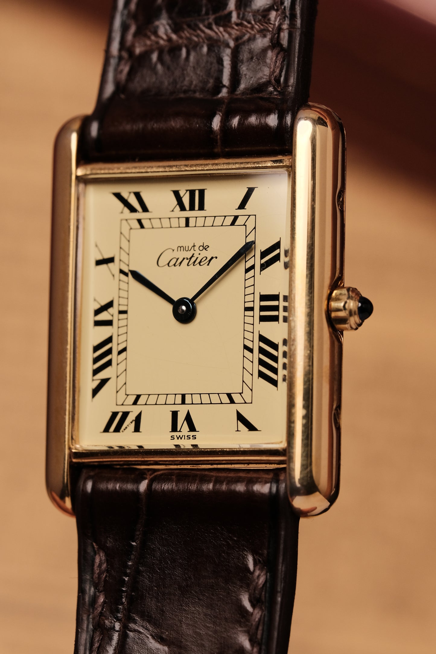 1990's CARTIER MUST DE CARTIER TANK VERMEIL ROMAN DIAL QUARTZ 23MM