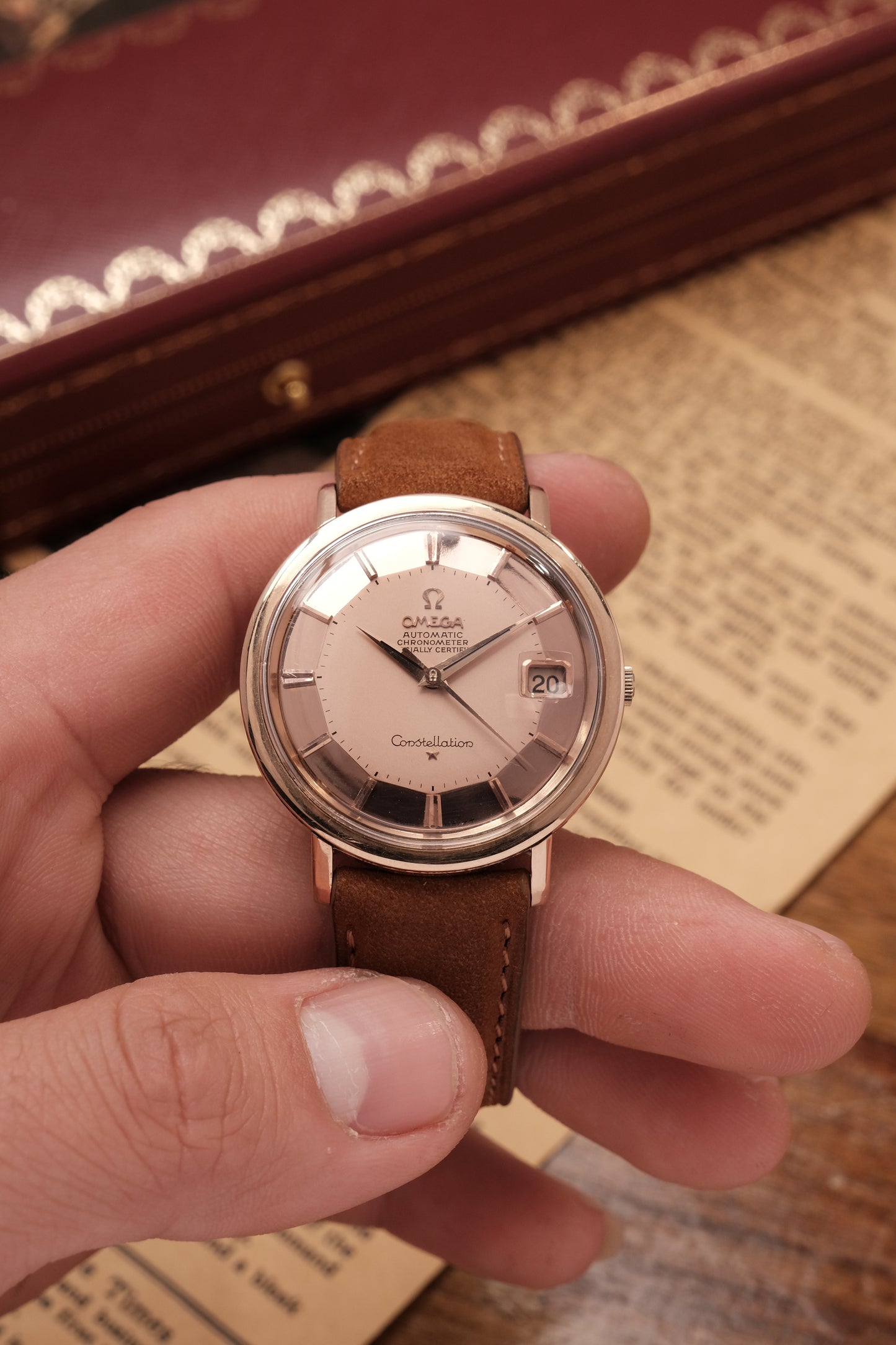 1966 OMEGA CONSTELLATION PIE PAN Mirror Rose Gold Dial (Salmon Dial )CHRONOMETER REF 168.004