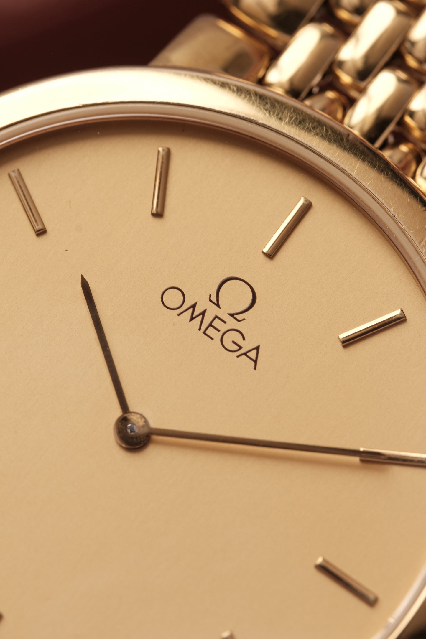 1990's (New Old Stock) Omega De Ville 395 0875.2 Quartz Gold Plated Integrated Bracelet