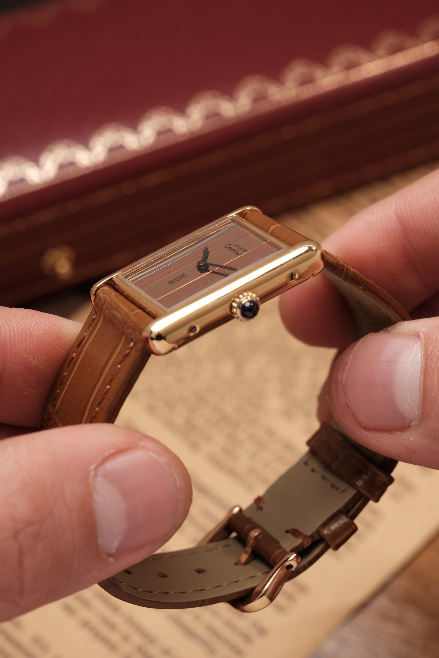 CARTIER  De Must Tank Trinity Vertical Stripe Dial Gold Hand Winding Gold-Plated Silver 925