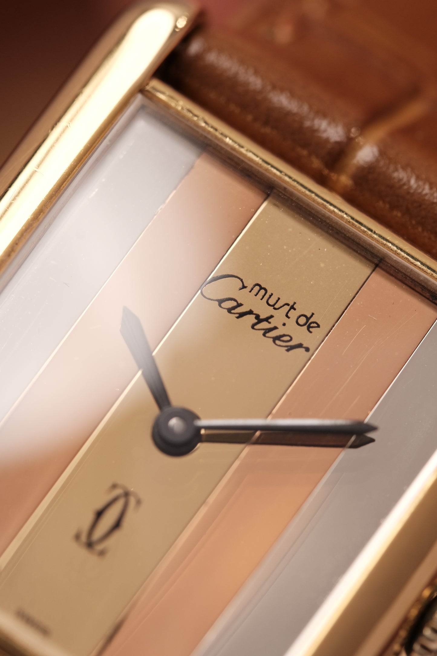 CARTIER  De Must Tank Trinity Vertical Stripe Dial Gold Hand Winding Gold-Plated Silver 925