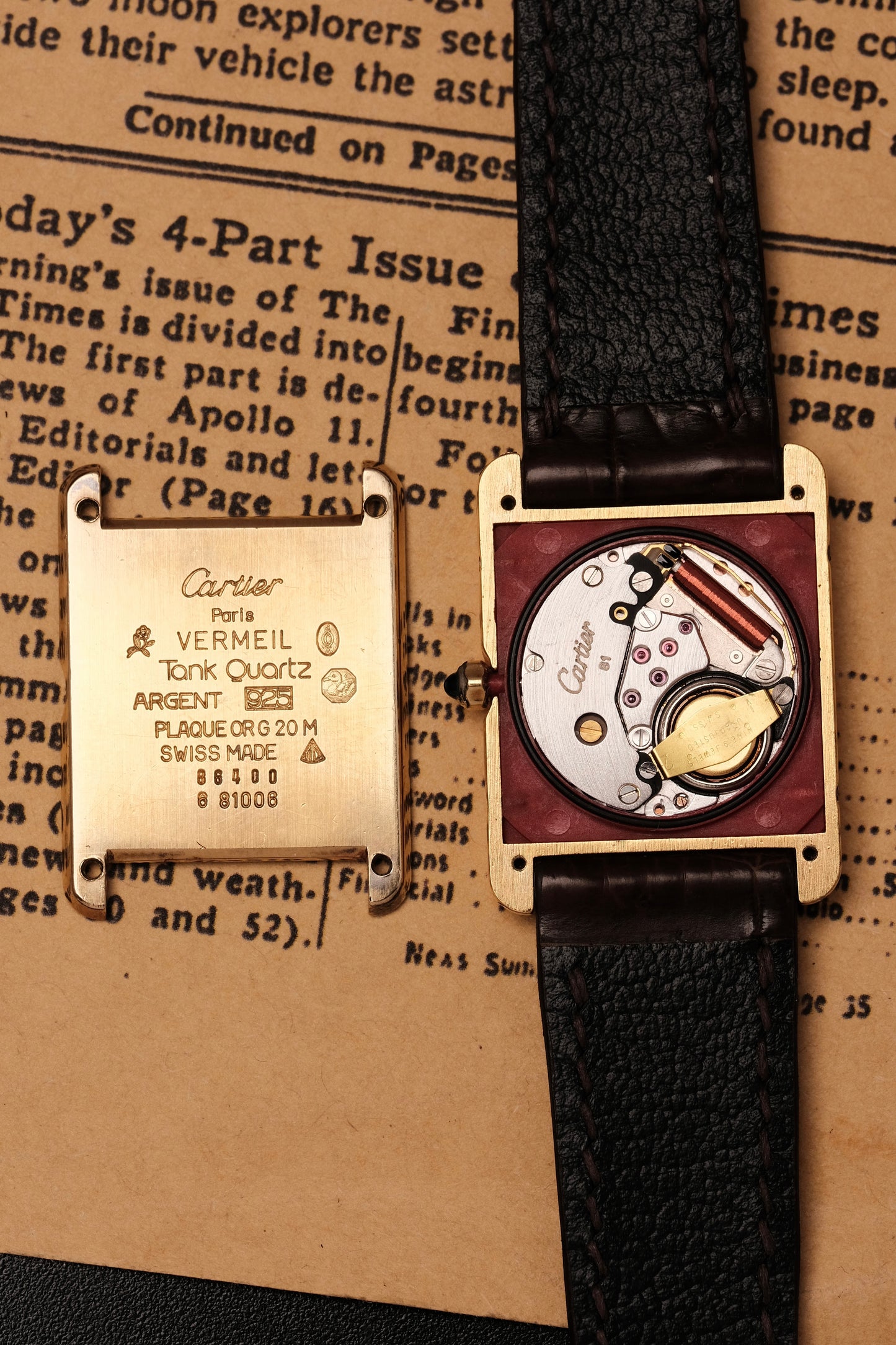 1990's CARTIER MUST DE CARTIER TANK VERMEIL ROMAN DIAL QUARTZ 23MM